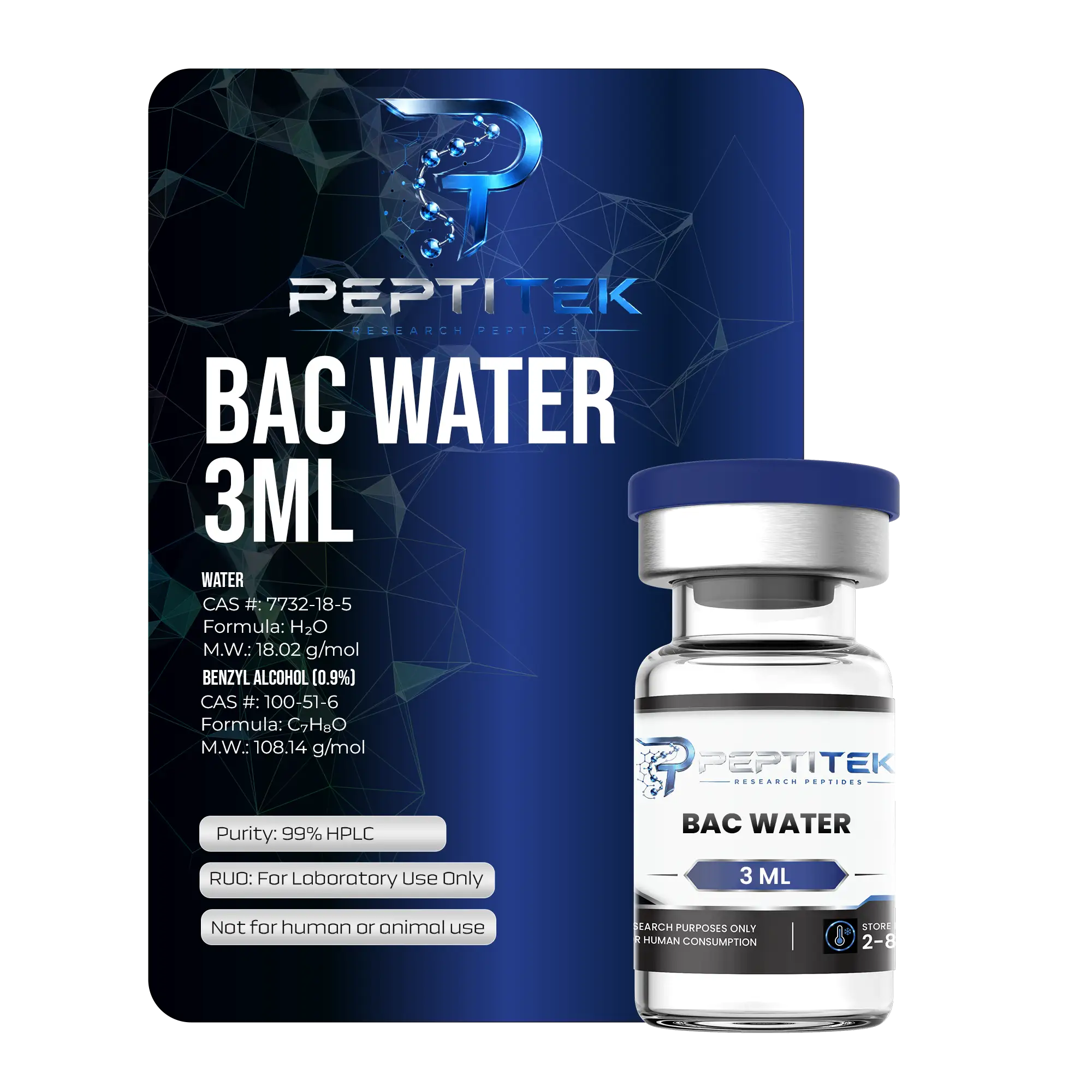 Peptitek research bacteriostatic water 3ml vial